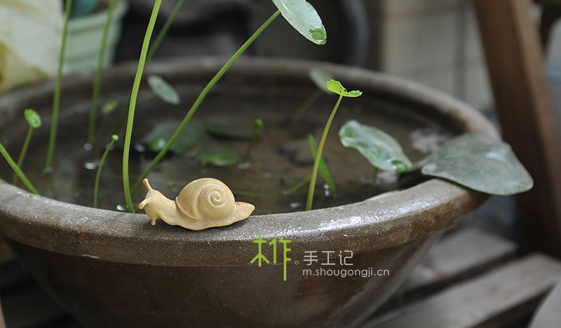 【木雕过程】黄杨木雕刻的小蜗牛-手工记木